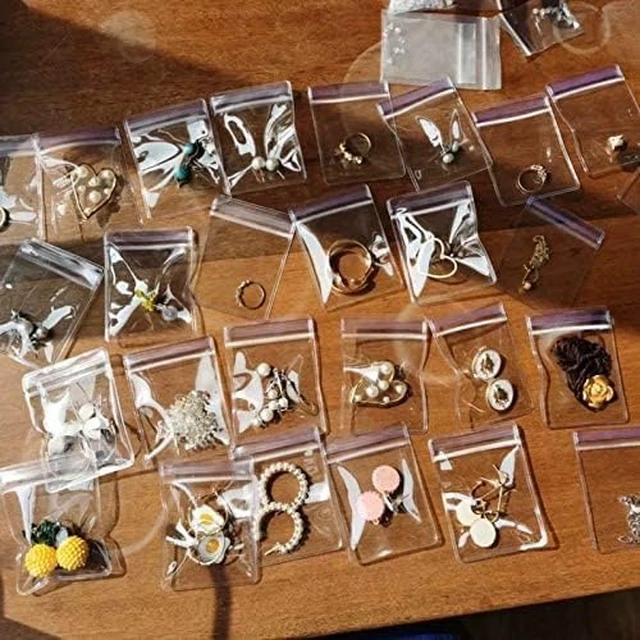 Alt view image 6 of 6 - 100pcs Clear PVC Transparent Zip Lock Jewelry Bag Small Size Dust Proof Airtight Jewelry Pouch Plastic Zipper Bag Self Seal PVC Packing Pouch Organizer Storage Bags for Rings Earrings Bracelet