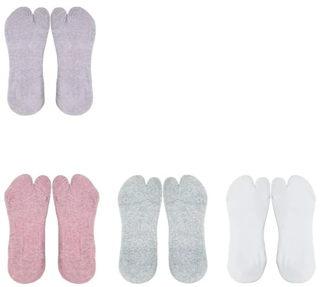 Main image of 4 Pairs Flip Flop Socks, 4 Colors Cotton Tabi Socks, Low Cut Split Toe Socks No Show, Non Slip Japanese Toe Separated Sock for Flip Flop Geta Sneaker Loafer Boat Shoes Flats Unisex