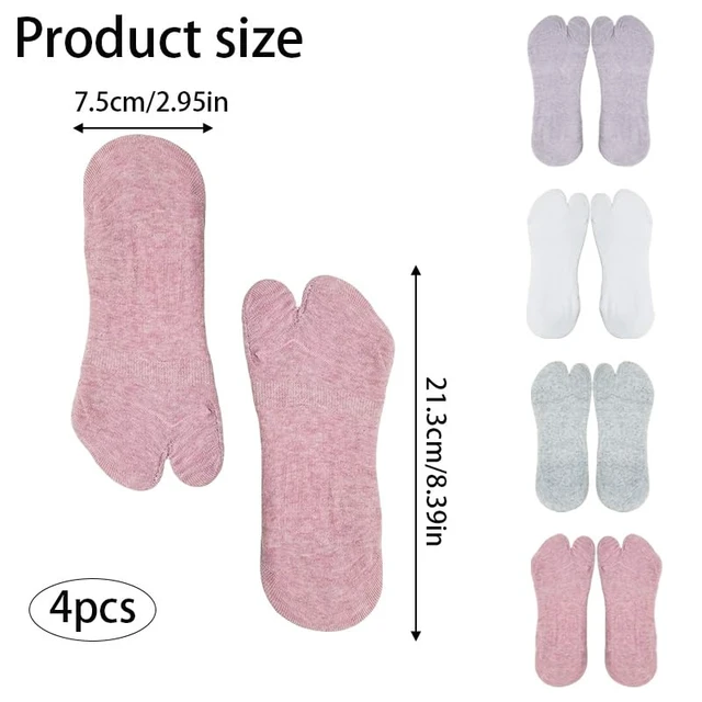 Alt view image 3 of 5 - 4 Pairs Flip Flop Socks, 4 Colors Cotton Tabi Socks, Low Cut Split Toe Socks No Show, Non Slip Japanese Toe Separated Sock for Flip Flop Geta Sneaker Loafer Boat Shoes Flats Unisex