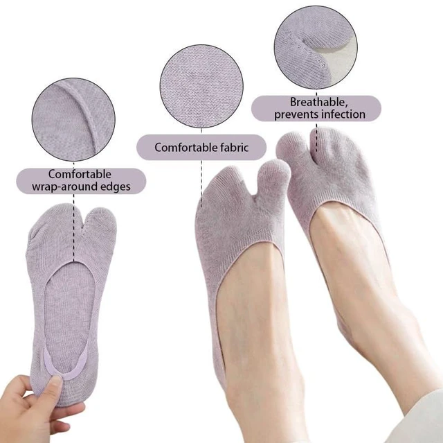 Alt view image 4 of 5 - 4 Pairs Flip Flop Socks, 4 Colors Cotton Tabi Socks, Low Cut Split Toe Socks No Show, Non Slip Japanese Toe Separated Sock for Flip Flop Geta Sneaker Loafer Boat Shoes Flats Unisex