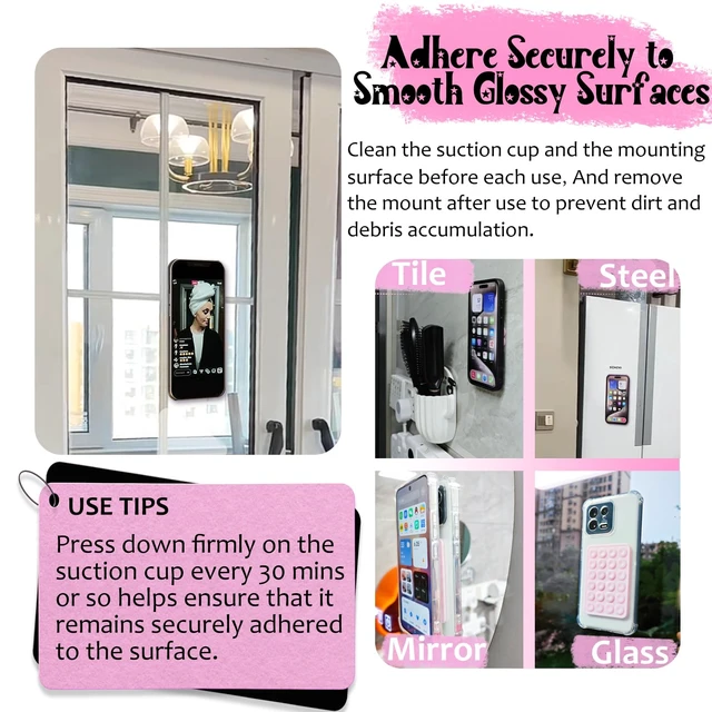 Alt view image 4 of 6 - Anteel Silicone Suction Phone Case Mount, Non Slip Sticky Phone Grip for Cellphone, Silicon Adhesive Suction Cup Phone Mount, Strong Grip Holder for Selfies and Videos (Pink)