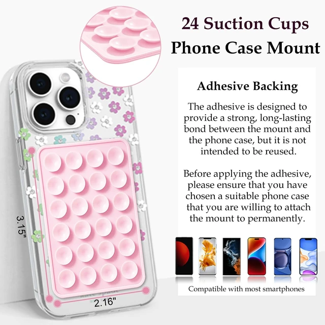 Alt view image 6 of 6 - Anteel Silicone Suction Phone Case Mount, Non Slip Sticky Phone Grip for Cellphone, Silicon Adhesive Suction Cup Phone Mount, Strong Grip Holder for Selfies and Videos (Pink)