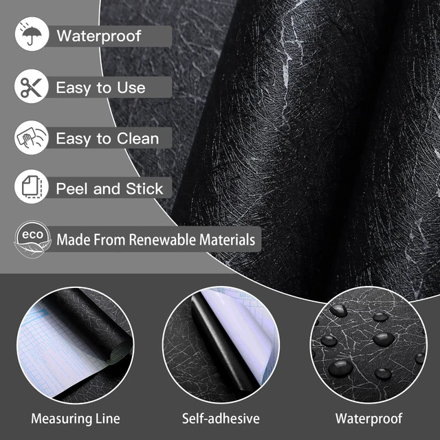 Alt view image 2 of 7 - Contact Paper Black Silk Wallpaper Textured Peel and Stick Wallpaper Removable Wall Paper Embossed Self Adhesive for Walls Vinyl Rolls 17.3 inch X 78.7 inch