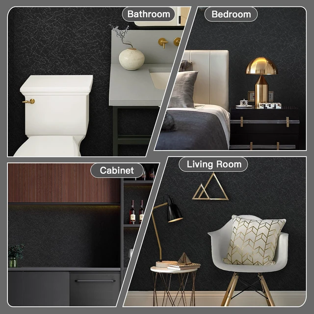 Alt view image 6 of 7 - Contact Paper Black Silk Wallpaper Textured Peel and Stick Wallpaper Removable Wall Paper Embossed Self Adhesive for Walls Vinyl Rolls 17.3 inch X 78.7 inch