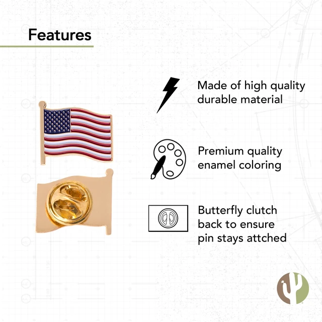 Alt view image 4 of 7 - United States of America Metal Lapel Pin (Waving Flag Gold) | Officially Licensed USA Merchandise Lapel Pin Enamel Formal Wear Bag & Hat Jewelry Tie Tack Brooch Pin