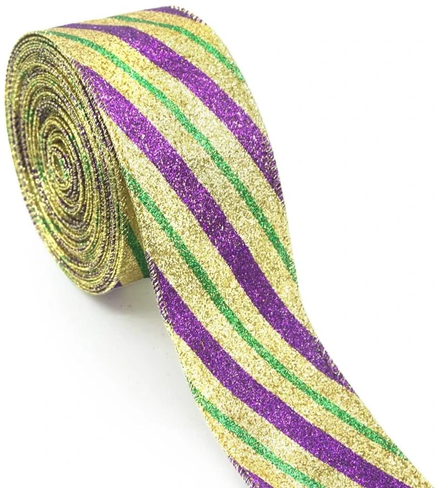 Main image of Mardi Gras Fabric Ribbons 10 Yards Gold Purple Glitter Strips Burlap Ribbon for Mardi Gras Carnival Hanging Decor Gift Wrapping Party Decoration Outdoor Crafts Supplies (2.5 Inch * 10 Yards * 1 Roll)