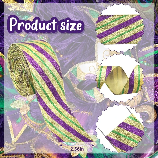 Alt view image 2 of 5 - Mardi Gras Fabric Ribbons 10 Yards Gold Purple Glitter Strips Burlap Ribbon for Mardi Gras Carnival Hanging Decor Gift Wrapping Party Decoration Outdoor Crafts Supplies (2.5 Inch * 10 Yards * 1 Roll)