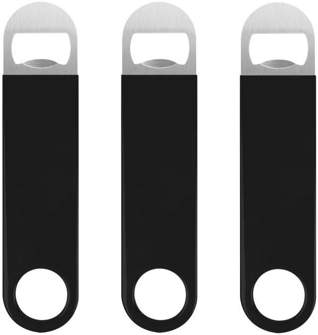 Main image of Bottle Opener, 3 Pack Speed Openers, Stainless Steel Flat, Matte Finish, Easy Grip, for Kitchen, Bar or Restaurant, Black