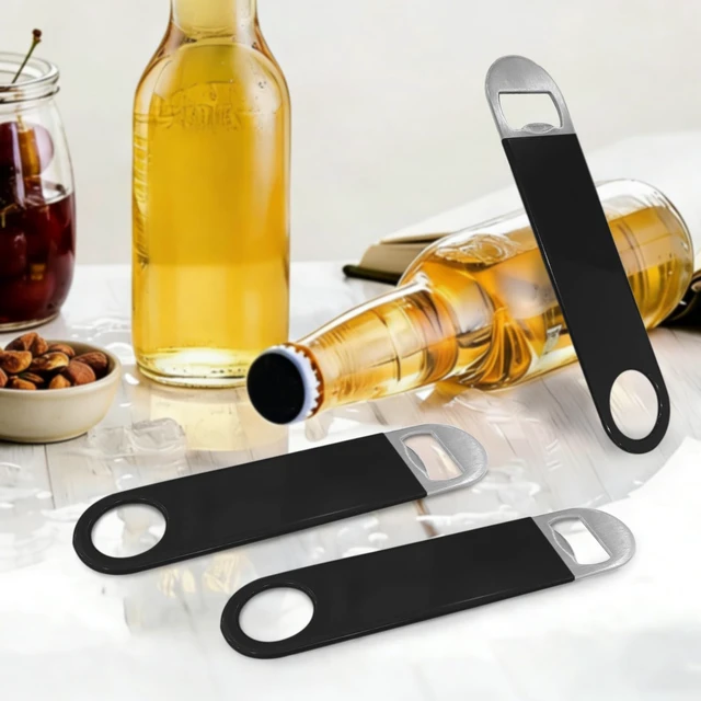 Alt view image 5 of 7 - Bottle Opener, 3 Pack Speed Openers, Stainless Steel Flat, Matte Finish, Easy Grip, for Kitchen, Bar or Restaurant, Black