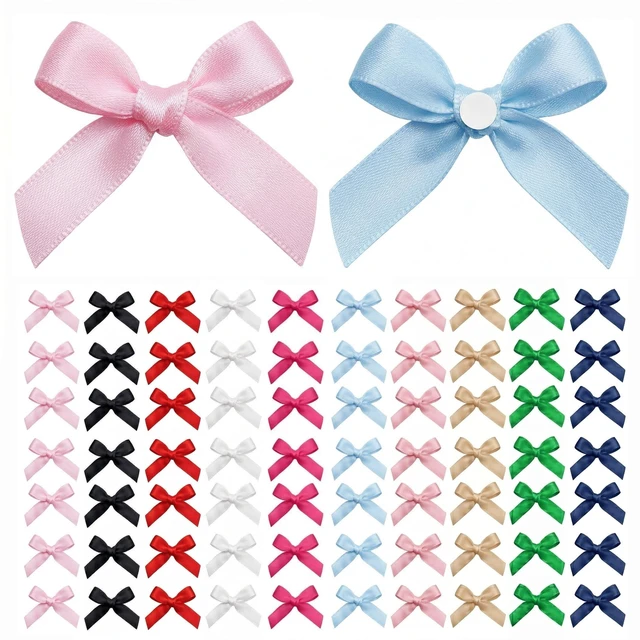 Main image of 100PCS Mini Mixed Color Bows Decoration with Glue Dots, Tiny Satin Ribbon Ornaments for DIY, Crafts, Favors, for Wedding, Birthday, Bachelorette Party, Bridal Shower, Engagement, Baby Shower