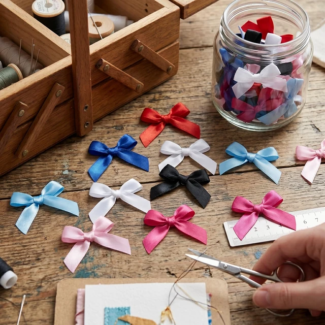Alt view image 5 of 7 - 100PCS Mini Mixed Color Bows Decoration with Glue Dots, Tiny Satin Ribbon Ornaments for DIY, Crafts, Favors, for Wedding, Birthday, Bachelorette Party, Bridal Shower, Engagement, Baby Shower