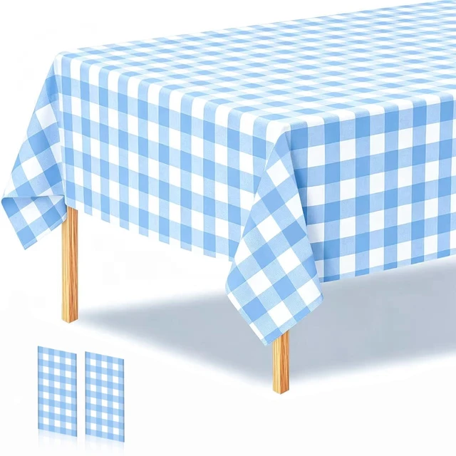Main image of 2 Pcs Blue and White Checkered Tablecloth, Blue Plastic Table Cloths for Parties Disposable, 54 x 108 inch Waterproof Rectangular Blue Gingham Camping Tablecloth for Birthday,Picnic, Party, Camping