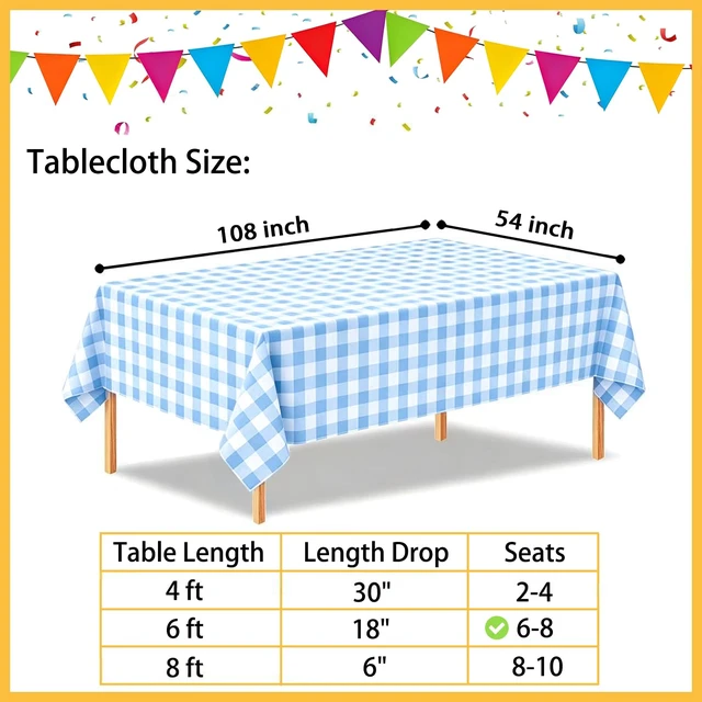 Alt view image 2 of 7 - 2 Pcs Blue and White Checkered Tablecloth, Blue Plastic Table Cloths for Parties Disposable, 54 x 108 inch Waterproof Rectangular Blue Gingham Camping Tablecloth for Birthday,Picnic, Party, Camping