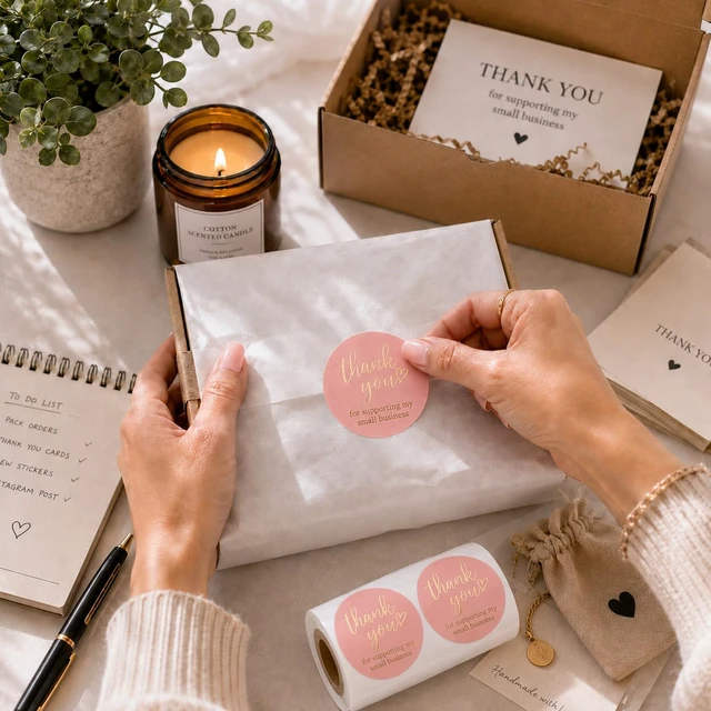 Alt view image 4 of 6 - 500 Pcs Thank You Stickers 1 Inch Thank You Sticker for Packaging Thank You Stickers for Small Business Thank You Label Stickers Self-Adhesive Labels (Pink &Gold~)