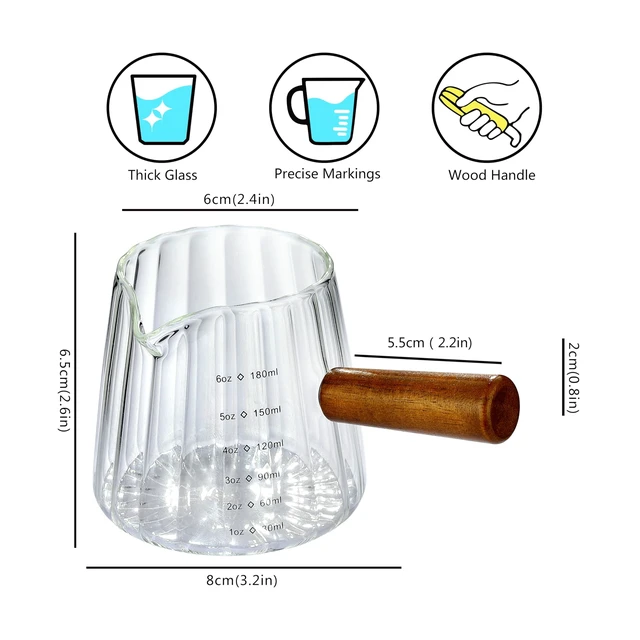 Alt view image 2 of 7 - 6OZ Espresso Cups, Glass Espresso Shot Measuring Cup with V-Shaped Mouth, Markings in both oz& ml