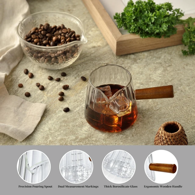 Alt view image 3 of 7 - 6OZ Espresso Cups, Glass Espresso Shot Measuring Cup with V-Shaped Mouth, Markings in both oz& ml