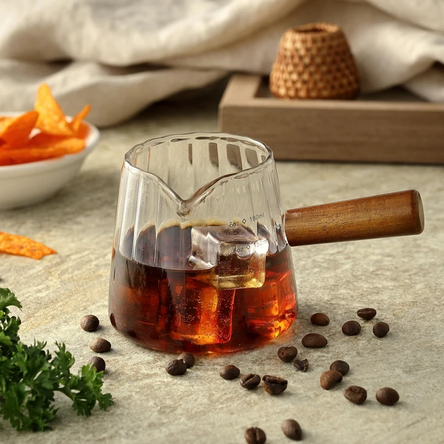 Alt view image 6 of 7 - 6OZ Espresso Cups, Glass Espresso Shot Measuring Cup with V-Shaped Mouth, Markings in both oz& ml