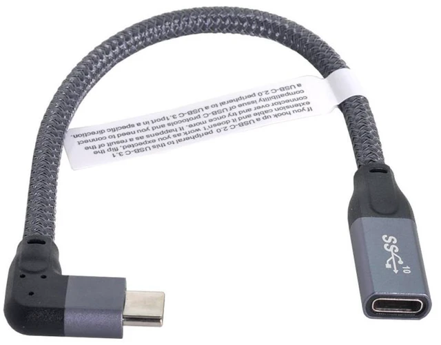 Alt view image 6 of 6 - Female Extension Data Cable with Sleeve for Laptop to Right Angled USB-C USB 3.1 Type C Male