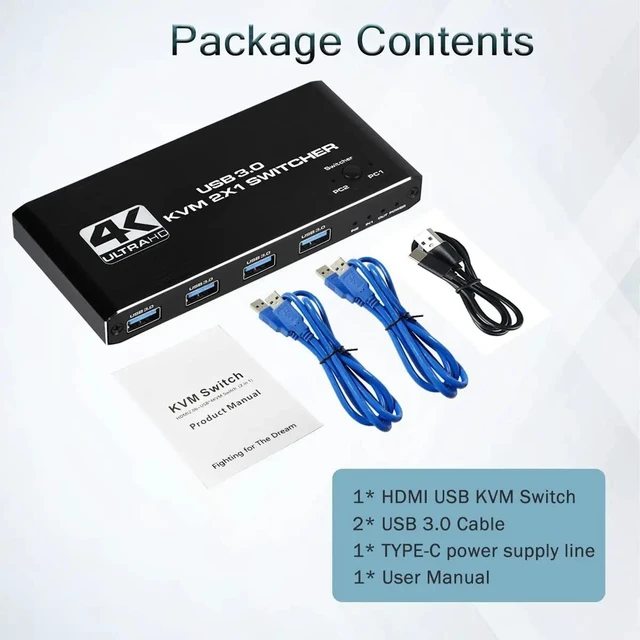Alt view image 9 of 10 - 4K USB KVM Switch USB 3.0 Switcher HDMI-compatible KVM Switch 2 In 1 Out for 2 PC Sharing Keyboard and Mouse EDID / HDCP Printer