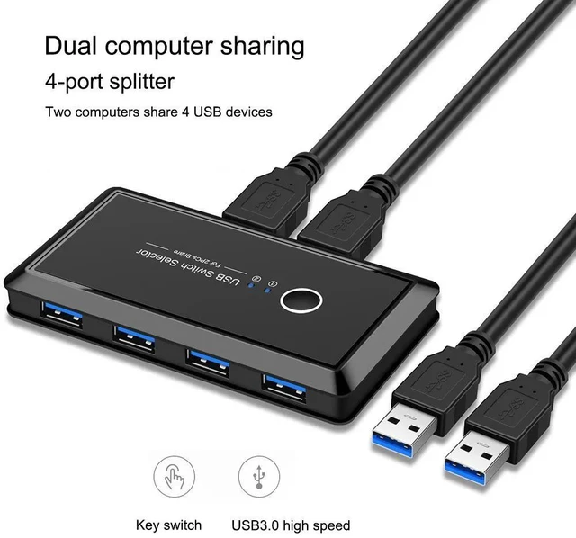 Alt view image 6 of 10 - KVM Switch Box 3.0 Switcher 2 Port PCs Sharing 4 Devices for Keyboard Mouse Printer Monitor Switch Selector 3.0