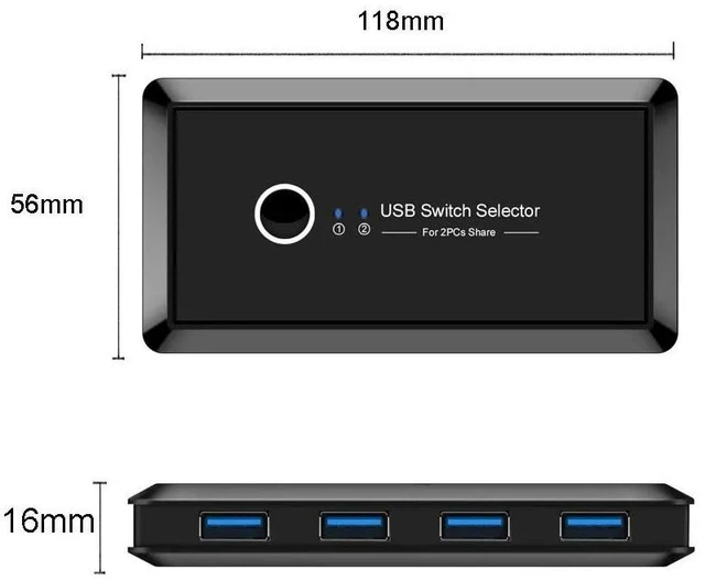 Alt view image 9 of 10 - KVM Switch Box 3.0 Switcher 2 Port PCs Sharing 4 Devices for Keyboard Mouse Printer Monitor Switch Selector 3.0