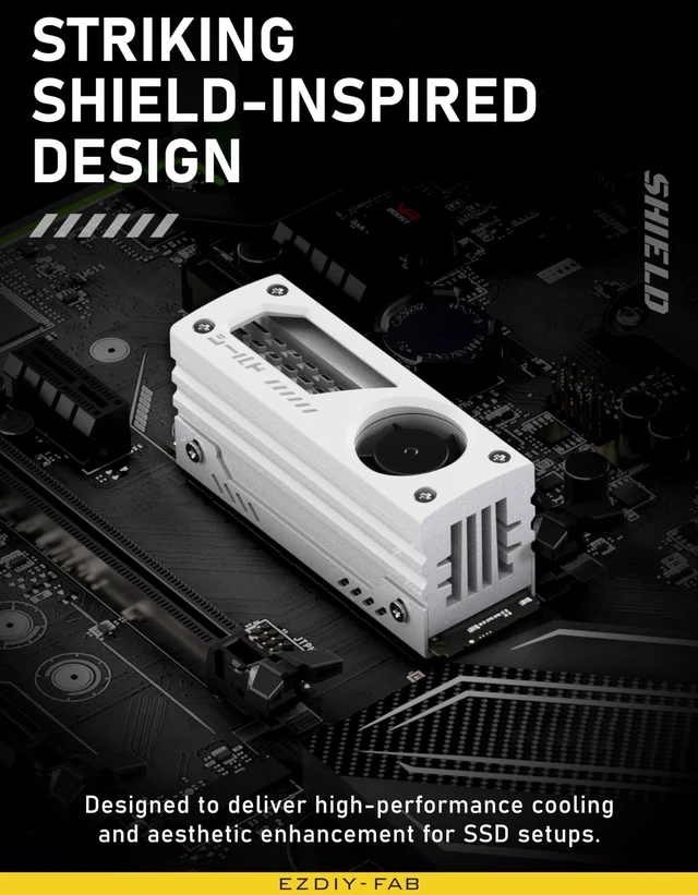 Alt view image 7 of 10 - EZDIY-FAB Shield M.2 SSD Heatsink with Build-in 20mm PWM Fan, Premium Aluminum Design, High-Performance SSD Cooler for M.2 2280-White-1 Pack