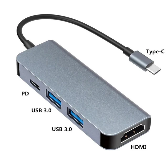 Alt view image 5 of 6 - 4 In 1 USB-C Hub Multifunctional Adapter with 4K HDMI-compatible2 USB 3.0 Ports Compatible for Laptops Macbook Pro Air