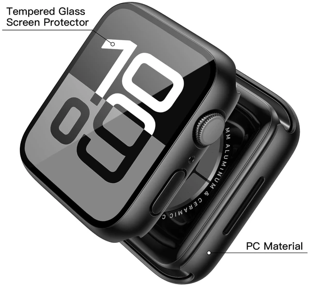 Alt view image 10 of 14 - 2 Pack Tempered Glass Case Compatible for Apple Watch Series 11 (2025) Series 10 46mm, Screen Protector Cover for iWatch, Black