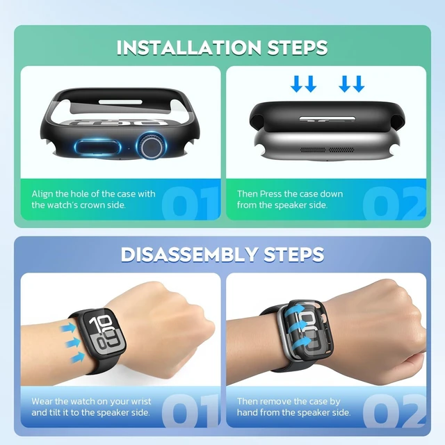 Alt view image 13 of 14 - 2 Pack Tempered Glass Case Compatible for Apple Watch Series 11 (2025) Series 10 46mm, Screen Protector Cover for iWatch, Black