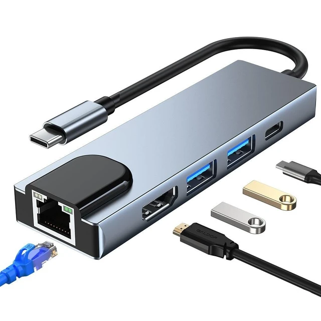 Alt view image 7 of 12 - USB C HUB Type C Splitter To HDMI-compatible 4K Thunderbolt 3 Dock Station Adapter With 1000M RJ45 For Macbook Air M1 iPad Pro (1000M LAN)
