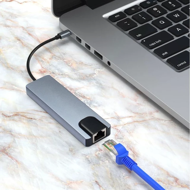 Alt view image 9 of 12 - USB C HUB Type C Splitter To HDMI-compatible 4K Thunderbolt 3 Dock Station Adapter With 1000M RJ45 For Macbook Air M1 iPad Pro (1000M LAN)