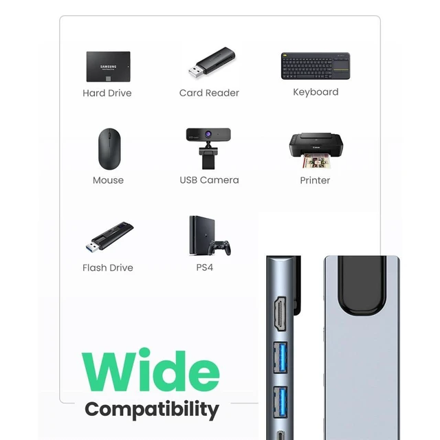 Alt view image 12 of 12 - USB C HUB Type C Splitter To HDMI-compatible 4K Thunderbolt 3 Dock Station Adapter With 1000M RJ45 For Macbook Air M1 iPad Pro (1000M LAN)