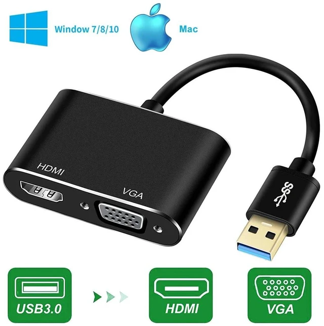 Alt view image 6 of 10 - USB 3.0 to VGA Adapter HD 1080P Multi-Display 2 in1 USB to Converter Audio Video Cable For Macbook Computer
