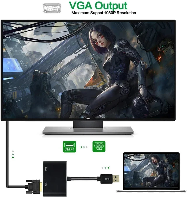 Alt view image 8 of 10 - USB 3.0 to VGA Adapter HD 1080P Multi-Display 2 in1 USB to Converter Audio Video Cable For Macbook Computer