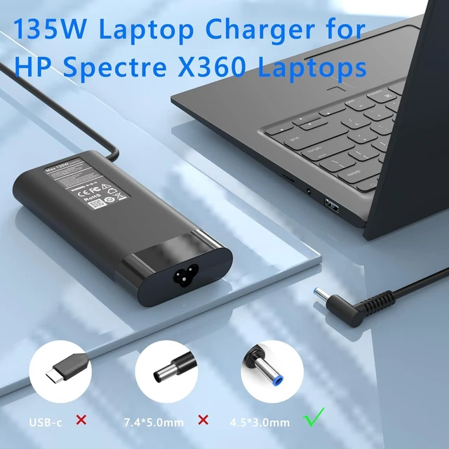 Alt view image 12 of 14 - 135W Laptop Charger Compatible with HP Spectre X360 Charger 15t-df100 15-df000 16t-f10 16 2-in-1 for HP OMEN Pavilion Gaming 15 17 ec0013dx 15-ec0751ms ZBook 15 G5 G6 G7 TPN-DA11 Power Cord