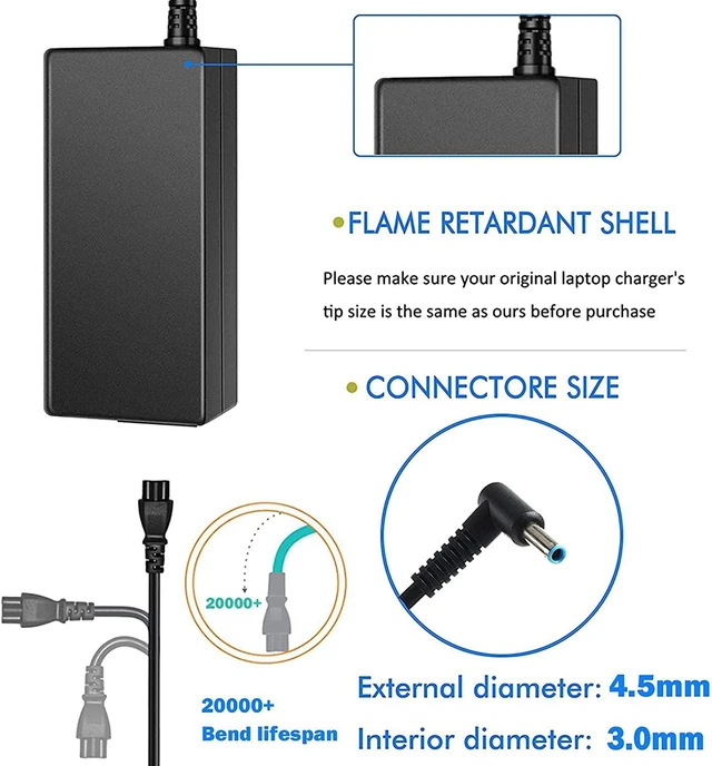 Alt view image 9 of 12 - 65W AC Adapter Laptop Charger 4.5x3.0mm Power Supply with Cord