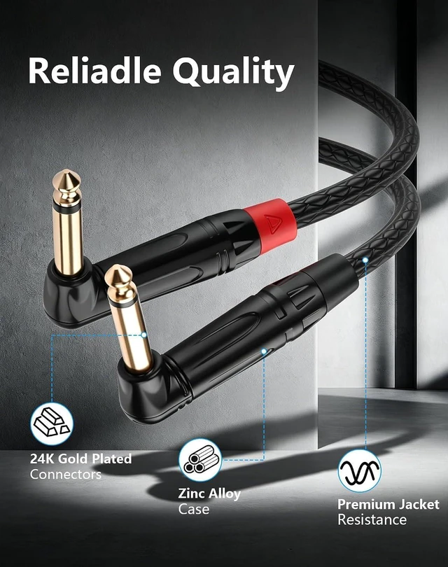Alt view image 11 of 14 - 3.5mm TRS to Dual 6.35mm TS Mono Y-Cable, 1/8" Stereo Male to 90 Degree 1/4" Mono Male Audio Splitter Cord for Mixer, Amplifier, Home Stereo, Guitar Amp - 0.3M/1FT