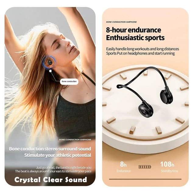 Alt view image 14 of 14 - Wireless Over Open Ear Earbuds Workout Bone Conduction Headphones Head Set Wireless Bluetooth Bone Conduction Headset Earbuds Induction Earphones Bone Conducting Open Ear Headphones Outer Ear