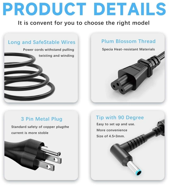 Alt view image 13 of 14 - 65W 45W AC Power Charger Compatible with HP Probook 450 430 440 445 640 650 G1 G2 G3 G4 G5 G6 G7 G8 PPP009A Laptop Power Supply Adapter Cord