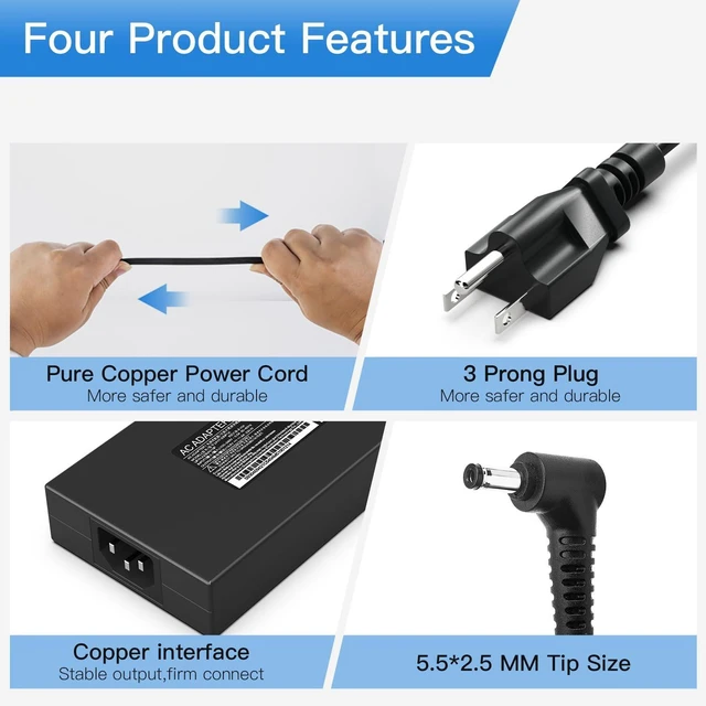 Alt view image 11 of 14 - 230W 19.5V 11.8A Laptop Charger for MSI Stealth GS66 GS65 GS75 WS65 WS66 WS75 WS76 MSI Creator 15 17 Chicony 230W Power Supply A17-230P1A (5.5 * 2.5mm)