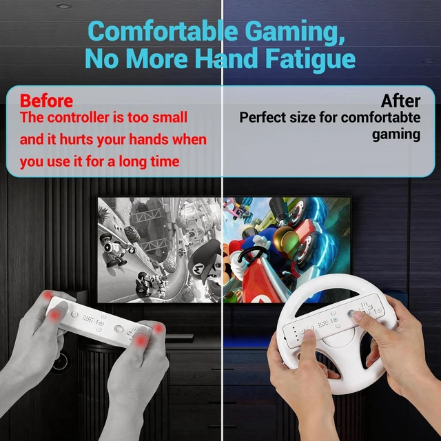 Alt view image 13 of 14 - Steering Wheel for Nintendo Wii and Wii U Remote Controller, 2 Pack Racing Wheels Games Accessories for Mario Kart (White)