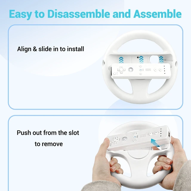 Alt view image 10 of 14 - Steering Wheel for Nintendo Wii and Wii U Remote Controller, 2 Pack Racing Wheels Games Accessories for Mario Kart (White)