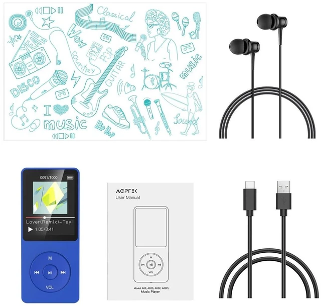 Alt view image 14 of 14 - AGPTEK A02S 16GB MP3 Player, 70 Hours Playback Lossless Sound Music Player, Supports up to 128GB, Dark Blue
