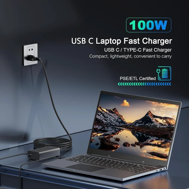 Alt view image 10 of 14 - 100W USB C Laptop Charger for Lenovo Yoga Thinkpad Dell Latitude Inspiron HP Spectre ASUS ROG Chromebook MacBook Acer MSI Computer Watt Compatible with 90W 65W 45W PD 3.0 Type C Laptop Power Supply