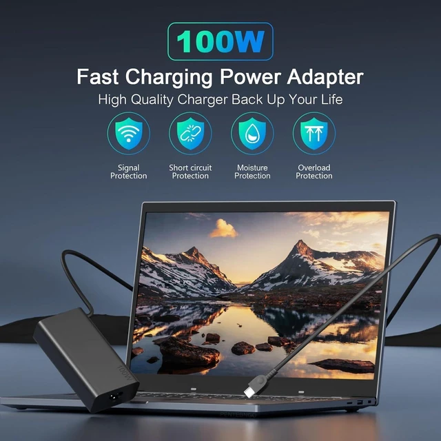 Alt view image 14 of 14 - 100W USB C Laptop Charger for Lenovo Yoga Thinkpad Dell Latitude Inspiron HP Spectre ASUS ROG Chromebook MacBook Acer MSI Computer Watt Compatible with 90W 65W 45W PD 3.0 Type C Laptop Power Supply