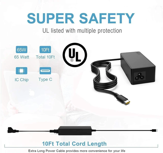 Alt view image 12 of 14 - 45W 65W for Lenovo USB-C Charger ThinkPad AC Adapter T480 T580 T480s T580s Yoga C940 C740 C930 730 S730 730S 920 910 c330 100e 300e for HP,for Dell xps,for Asus,Pixal Type C Power Supply by Uflatek