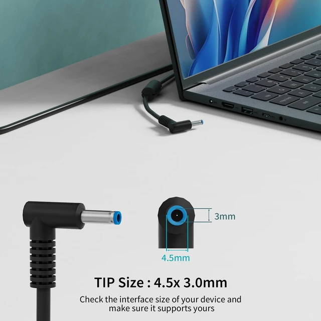Alt view image 12 of 14 - Laptop Charger for HP Laptop 65W Round Blue Tip, Replacement AC Adapter Power Supply Compatible with HP Pavilion 14/15/16, EliteBook 600/700/800, ProBook 400/600, Envy, Spectre Notebook