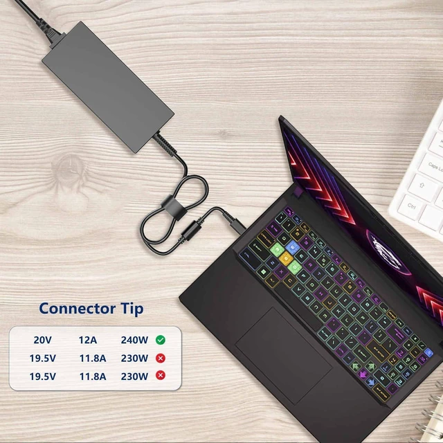 Alt view image 9 of 10 - 240W 12A 20V USB Tip AC Charger Compatible with MSI A20-240P2A A240A007P S93-0409410-C54 GE76 GE66 GP76 GP66 GS77 MS-17K3 Gaming Laptop Power Supply Adapter
