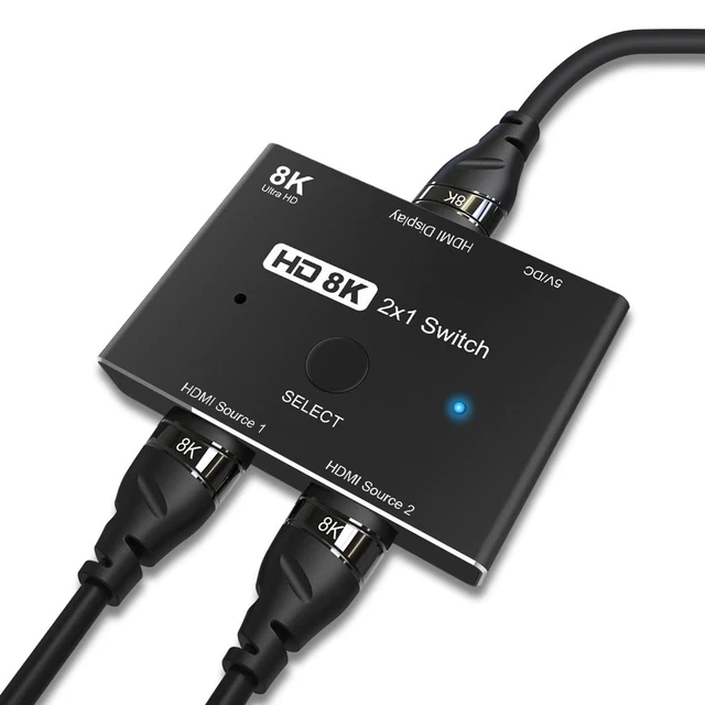 Alt view image 10 of 10 - 2.1 Switcher 2 in 1 out 8K@60Hz 4K@120Hz Ultra HD KVM Switcher 2x1 Adapter for PS4/5 TV Box HDTV Xbox Projector