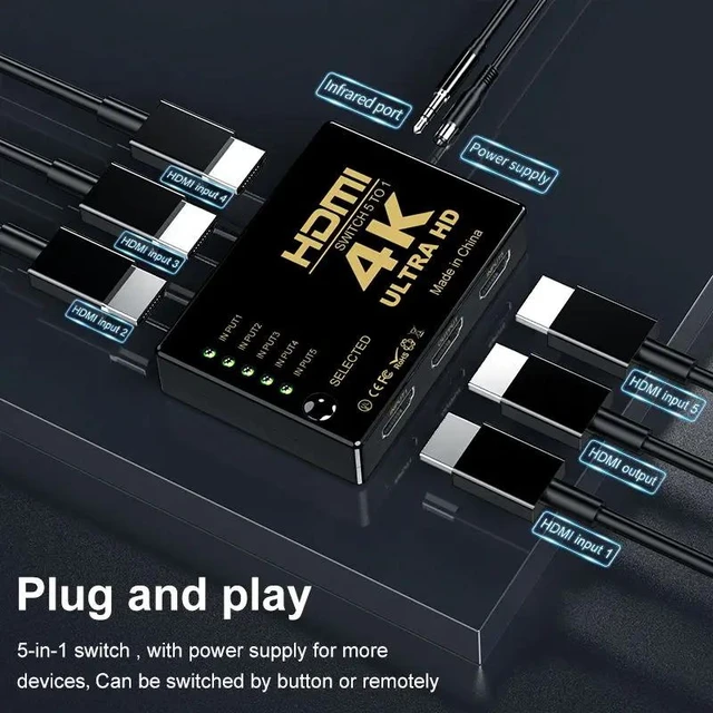 Alt view image 12 of 12 - 4K HDMI Switcher 5x1 3x1 1080P HDMI Video Switch Selector Box 5 in 1 out With Remote Controlle for PC Loptop Xbox TVBOX HDTV PS5(5 In 1 Out)
